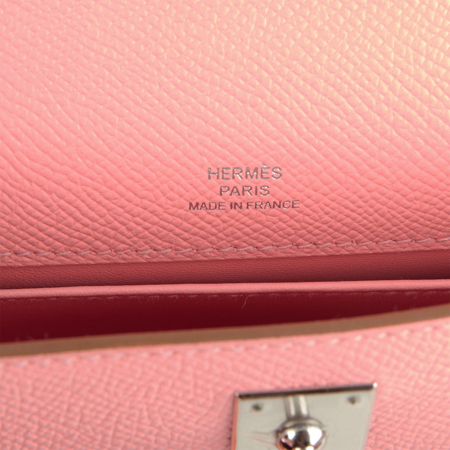 Pre-owned Hermes Kelly Pochette Rose Confetti Epsom Palladium Hardware