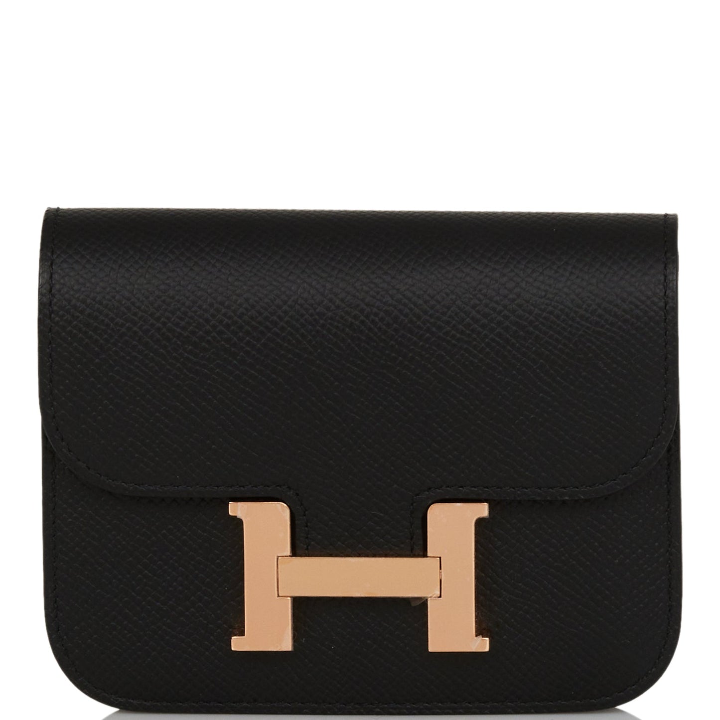 Hermes Constance Slim Wallet Black Epsom Rose Gold Hardware