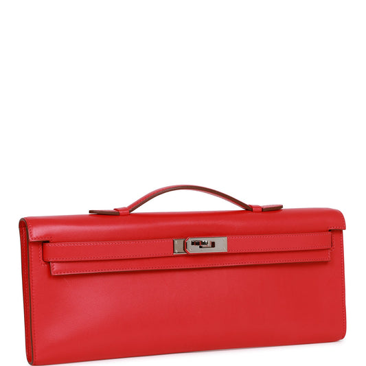 Pre-owned Hermes Kelly Cut Vermillion Swift Palladium Hardware