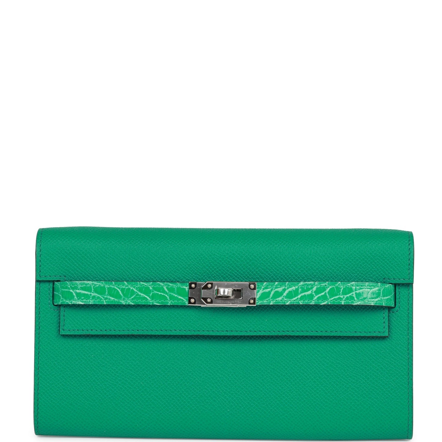 Hermes Touch Kelly Wallet To Go Vert Jade Epsom and Shiny Alligator Palladium Hardware