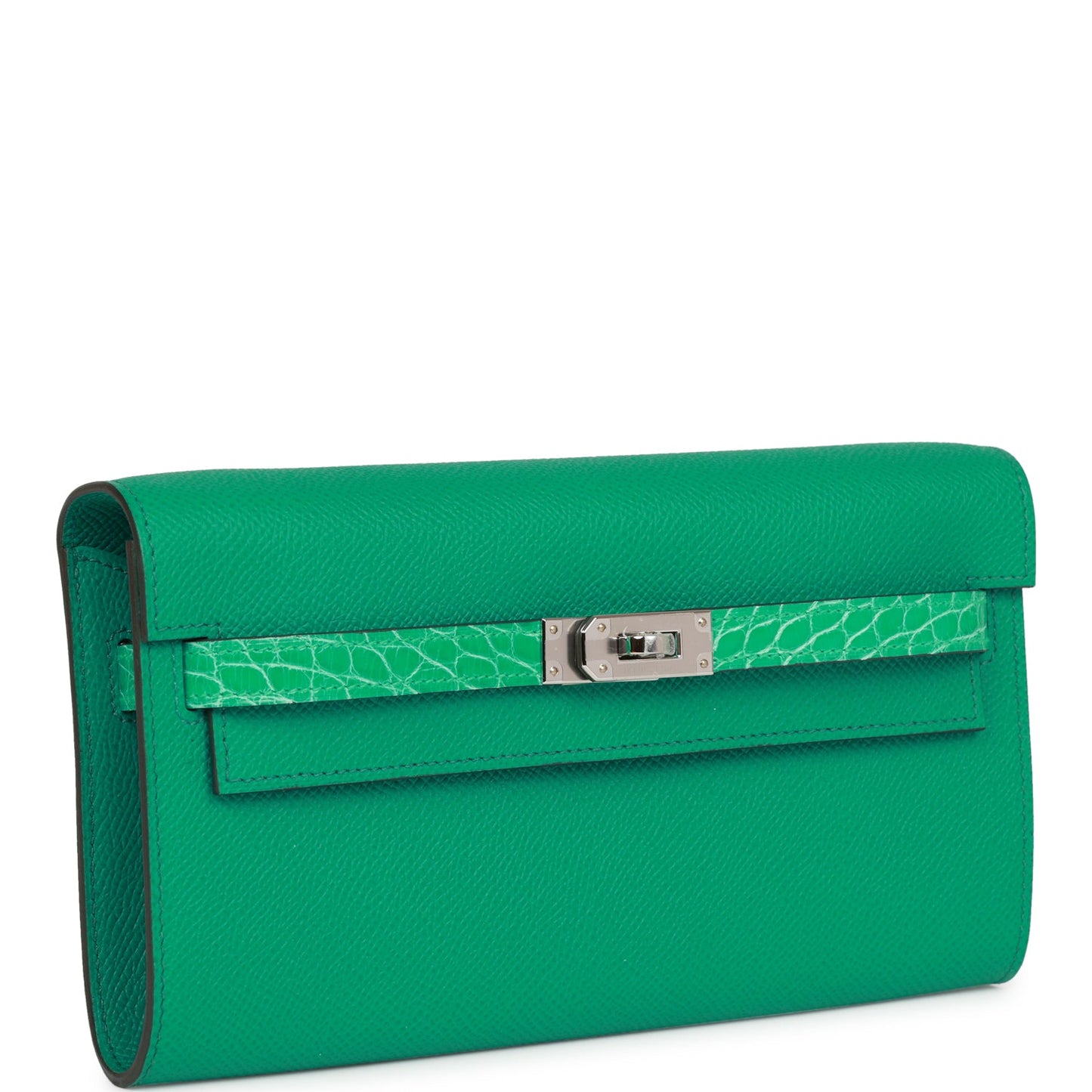 Hermes Touch Kelly Wallet To Go Vert Jade Epsom and Shiny Alligator Palladium Hardware