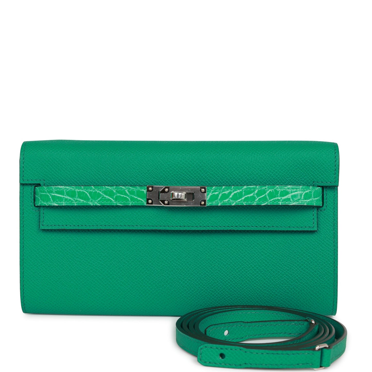 Hermes Touch Kelly Wallet To Go Vert Jade Epsom and Shiny Alligator Palladium Hardware