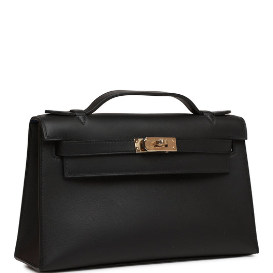 Hermes Special Order (HSS) Kelly Pochette Black Verso Swift Permabrass Hardware