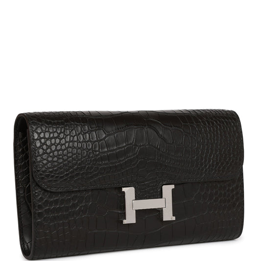 Hermes Constance Wallet To Go Black Matte Alligator Palladium Hardware