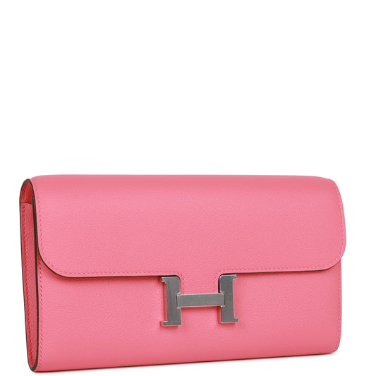 Hermes Constance Wallet To Go Rose Azalee Evercolor Palladium Hardware