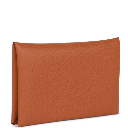 Hermes Calvi Card Holder Gold Epsom Palladium Hardware