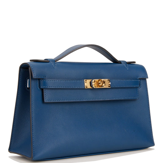 Pre-owned Hermes Kelly Pochette Deep Blue Swift Gold Hardware