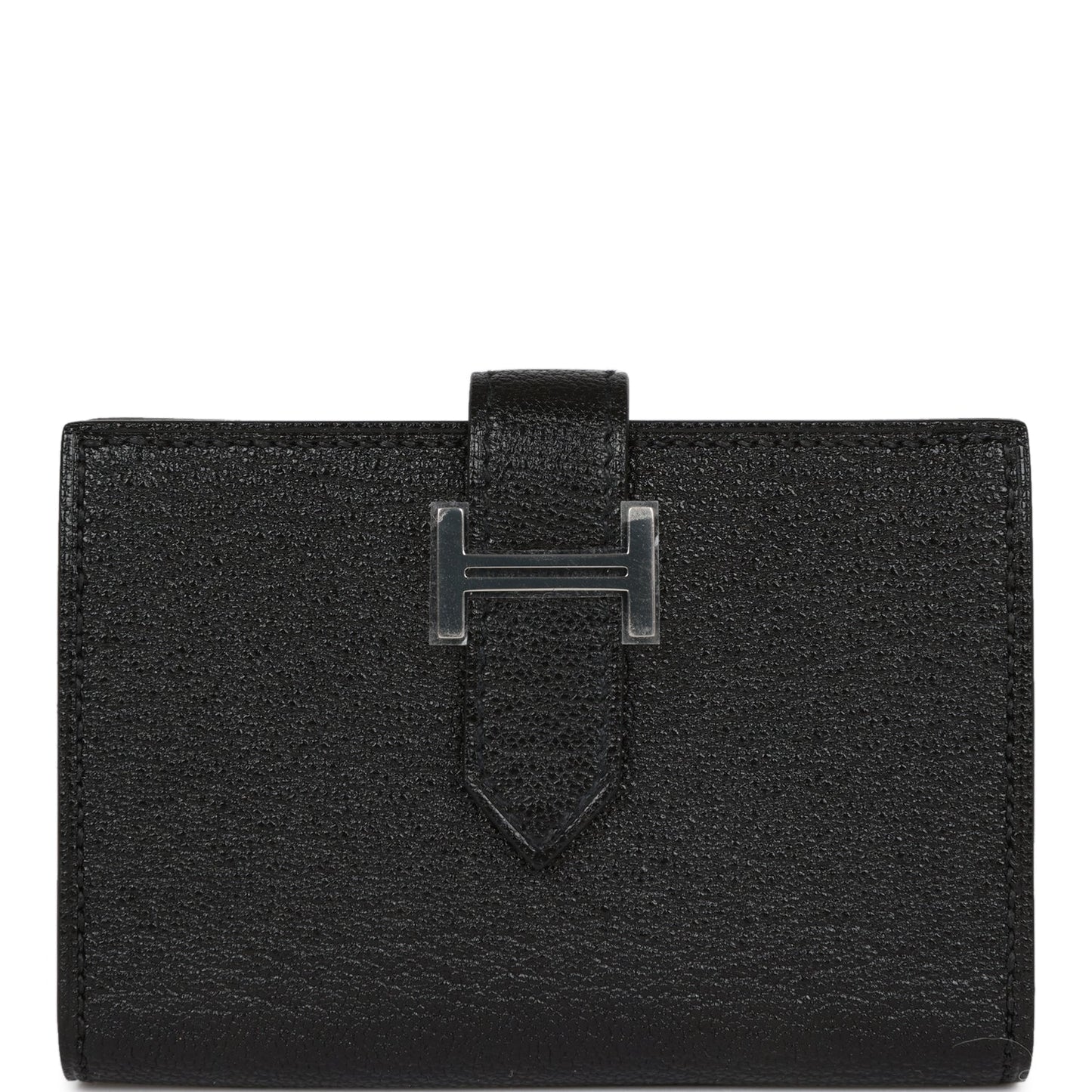 Hermes Bearn Card Holder Wallet Black Chevre Palladium Hardware