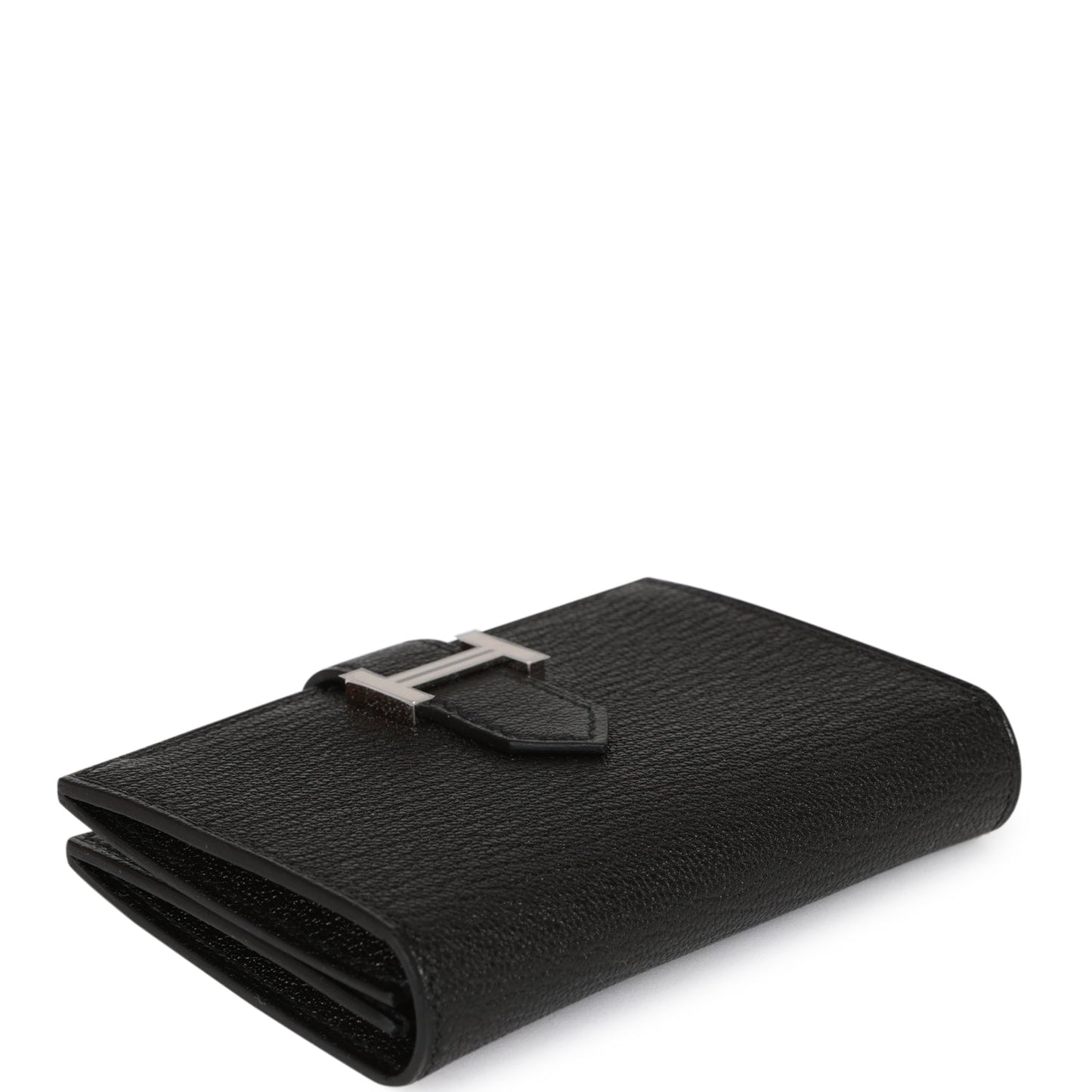 Hermes Bearn Card Holder Wallet Black Chevre Palladium Hardware