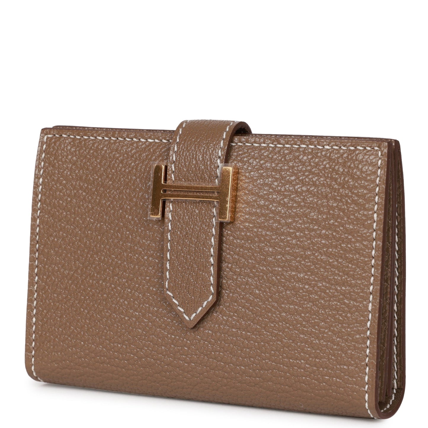 Hermes Bearn Compact Wallet Etoupe Chevre Gold Hardware