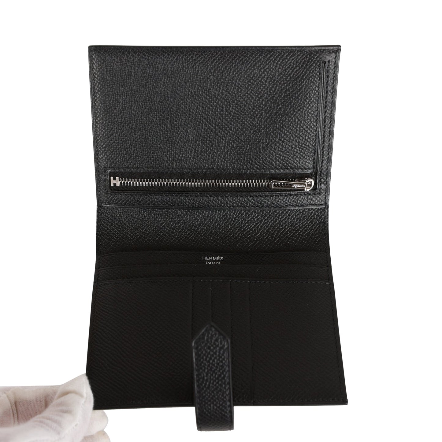 Hermes Bearn Compact Wallet Black Epsom Palladium Hardware