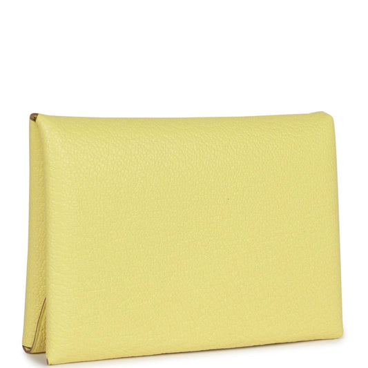 Hermes Calvi Duo Compact Card Holder Limoncello Chevre Mysore Palladium Hardware