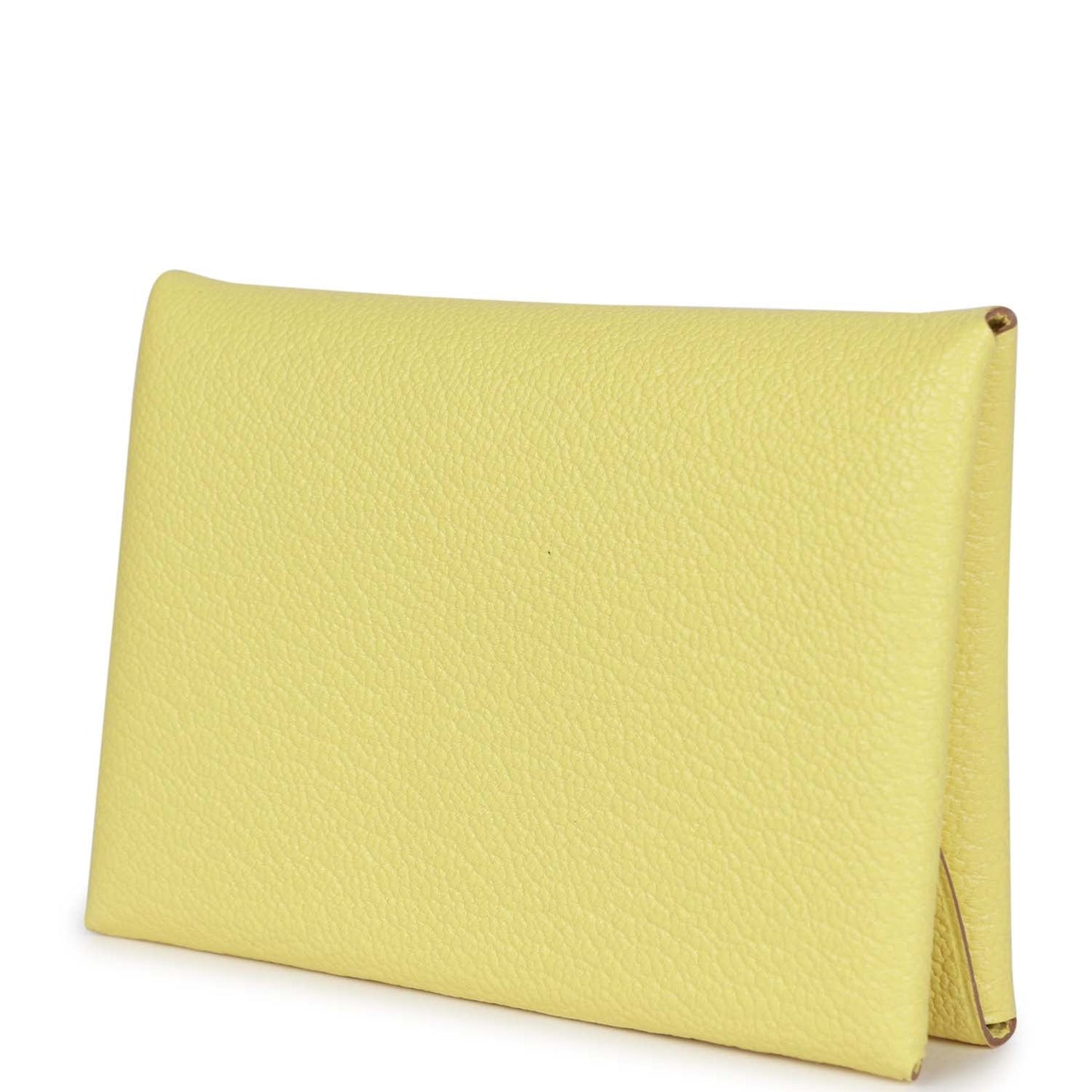 Hermes Calvi Duo Compact Card Holder Limoncello Chevre Mysore Palladium Hardware