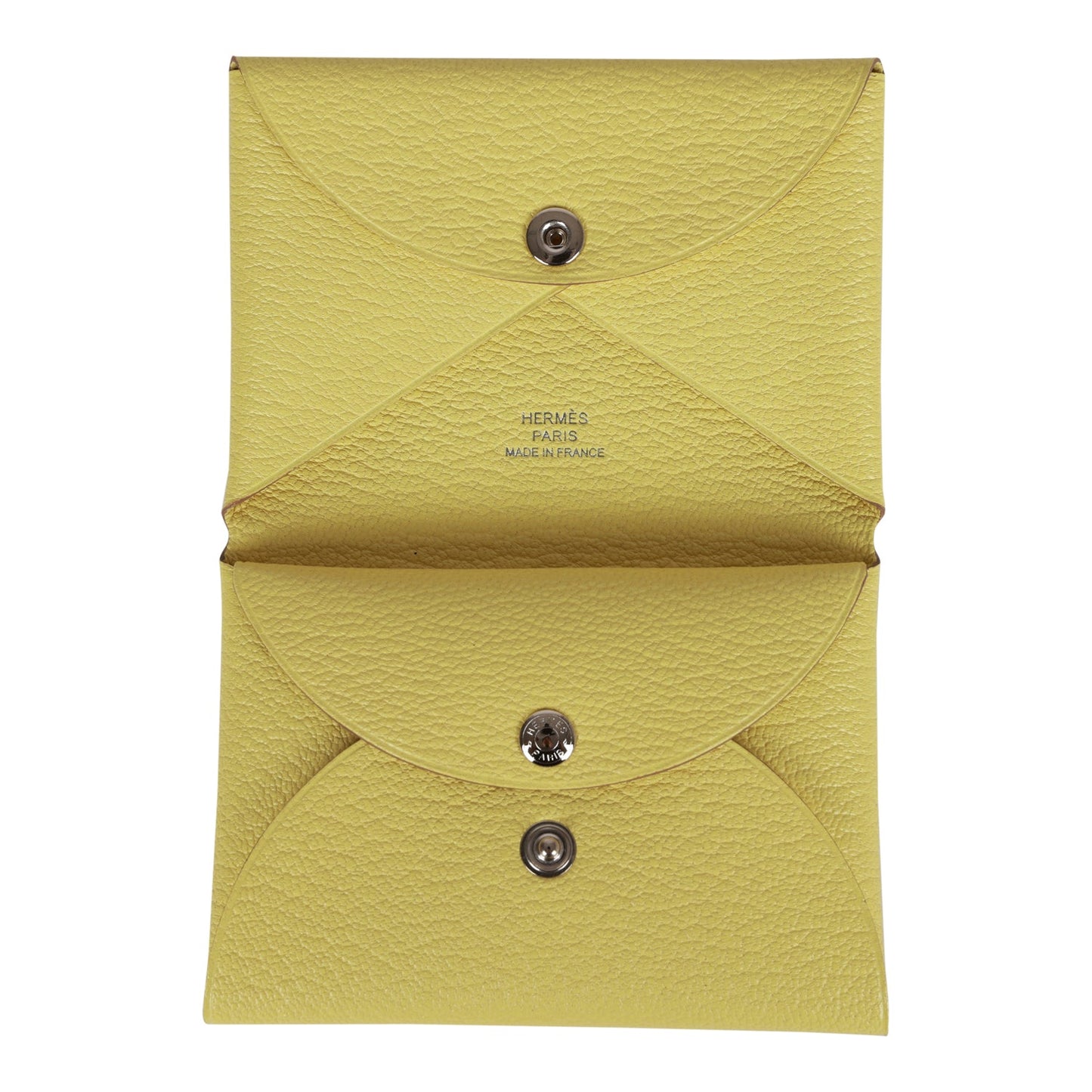 Hermes Calvi Duo Compact Card Holder Limoncello Chevre Mysore Palladium Hardware