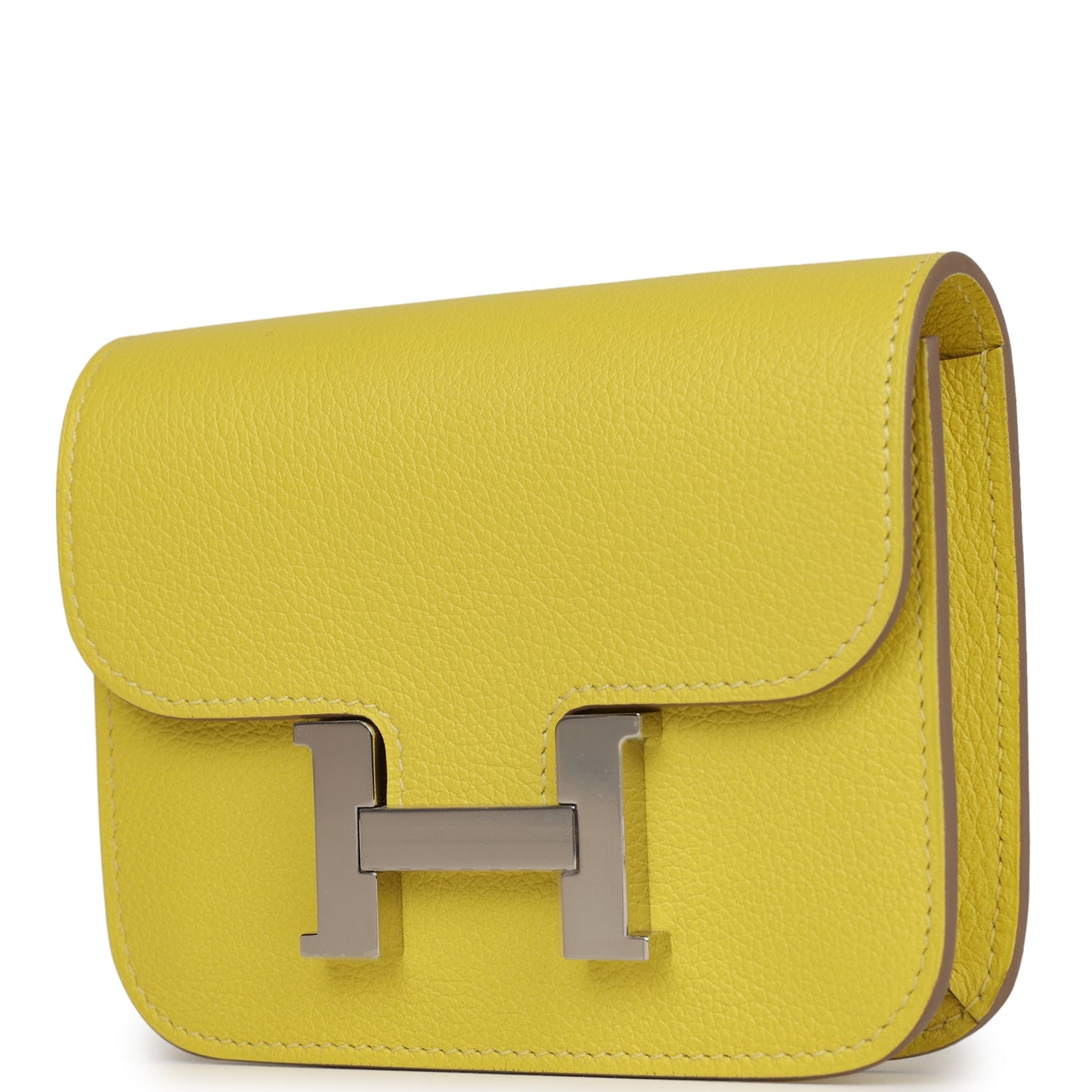 Hermes Constance Slim Wallet Lime Evercolor Palladium Hardware