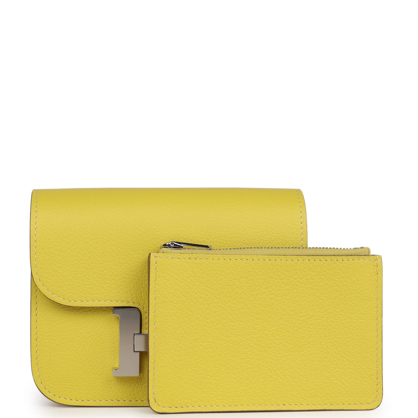 Hermes Constance Slim Wallet Lime Evercolor Palladium Hardware