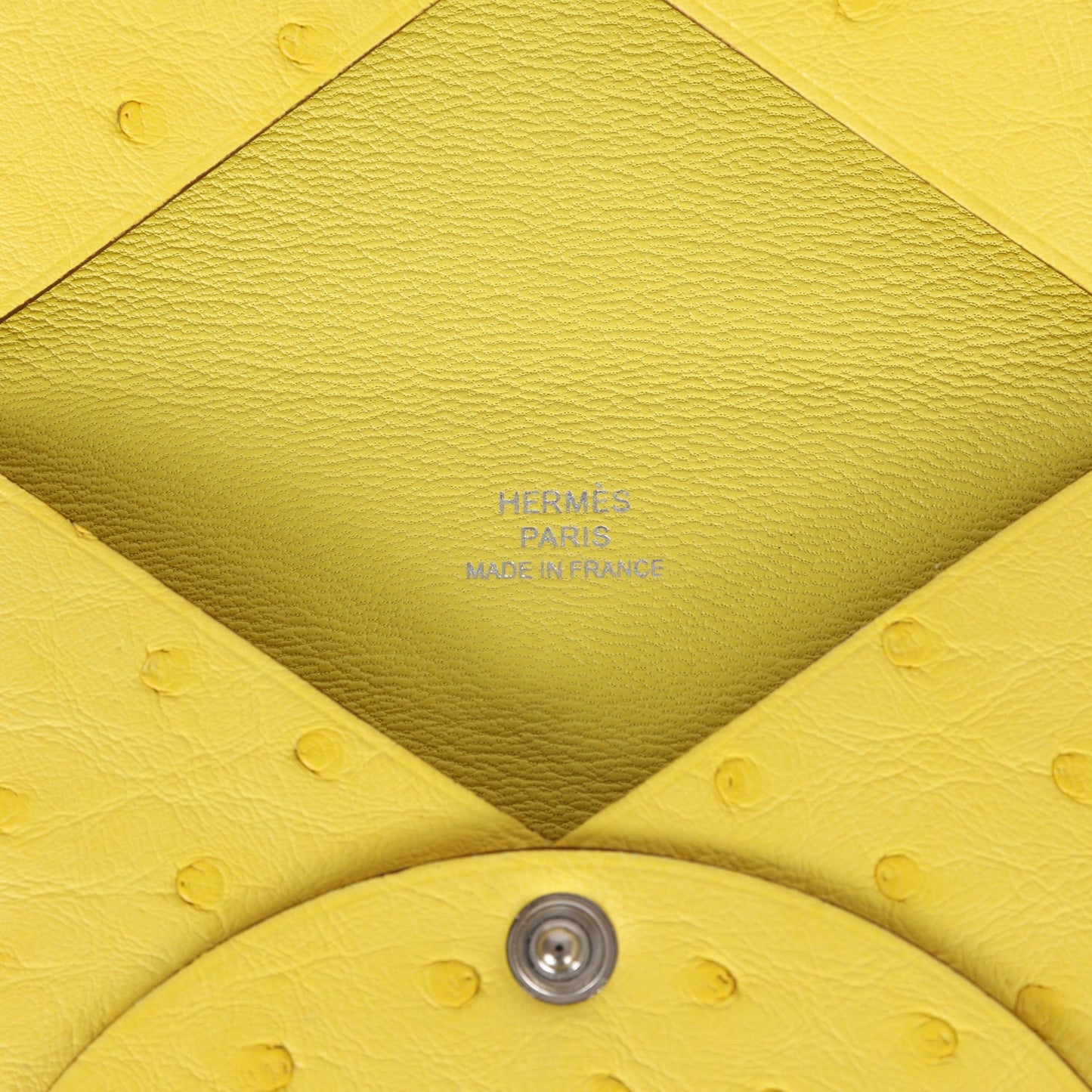 Hermes Calvi Card Holder Jaune Citron Ostrich Palladium Hardware