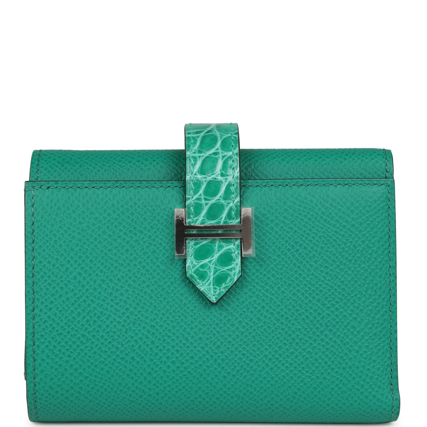 Hermes Bearn Compact Wallet Touch Vert Jade Alligator and Epsom Palladium Hardware