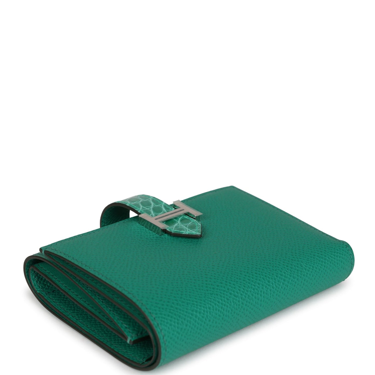 Hermes Bearn Compact Wallet Touch Vert Jade Alligator and Epsom Palladium Hardware