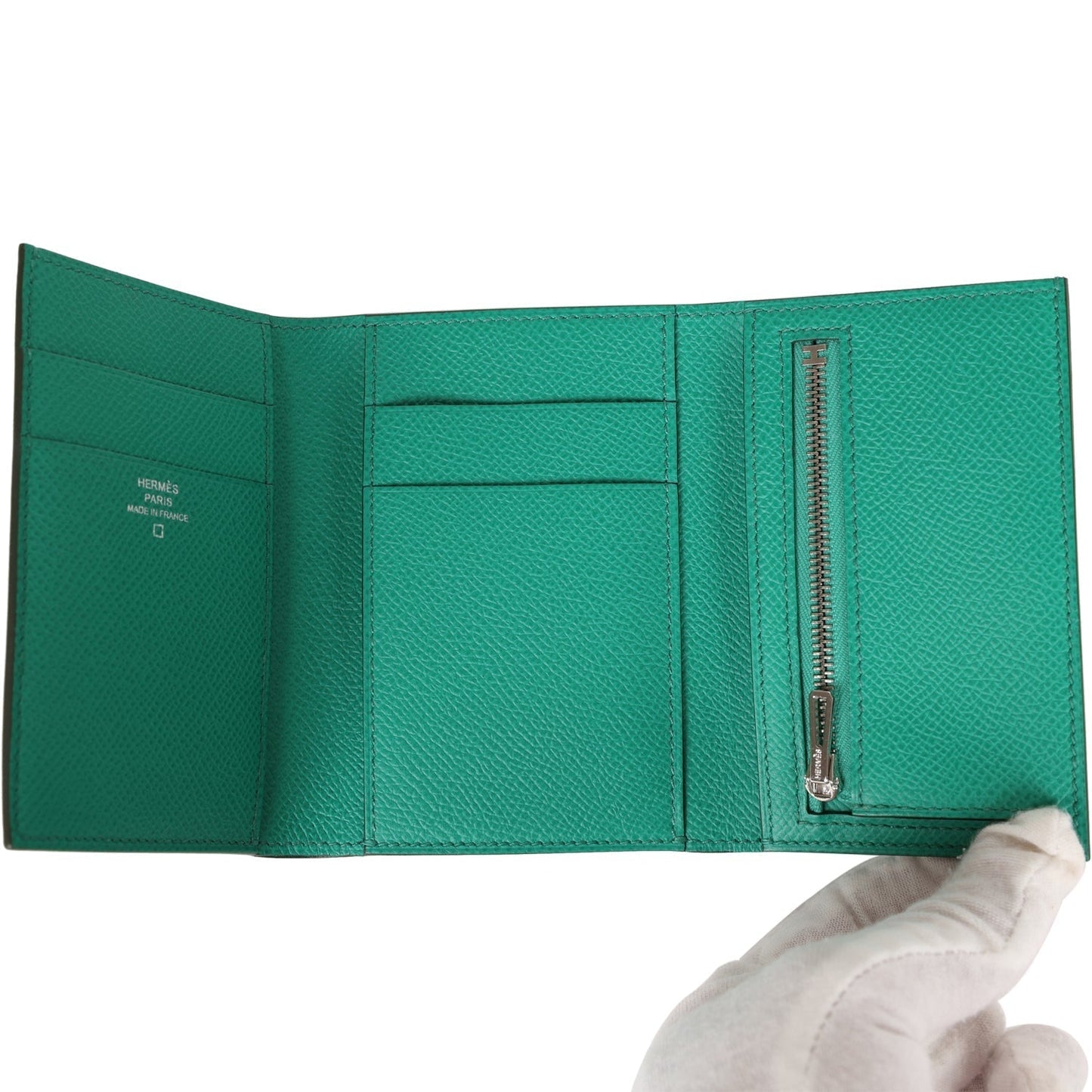 Hermes Bearn Compact Wallet Touch Vert Jade Alligator and Epsom Palladium Hardware