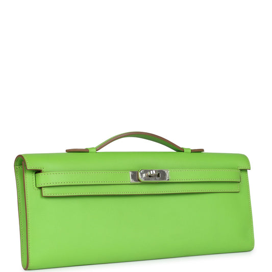 Pre-owned Hermes Kelly Cut Vert Cru Swift Palladium Hardware