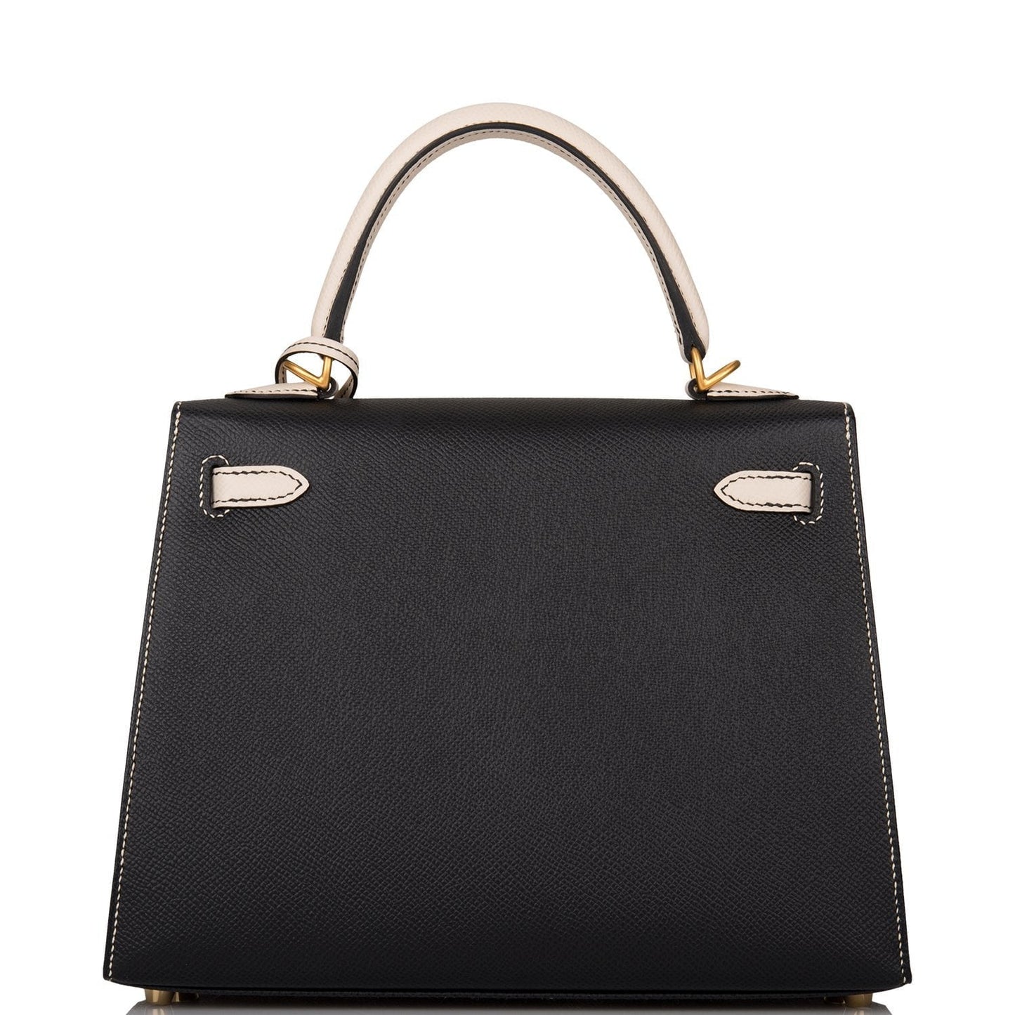 Hermes Special Order (HSS) Kelly Sellier 25 Black and Craie Epsom Brushed Gold Hardware