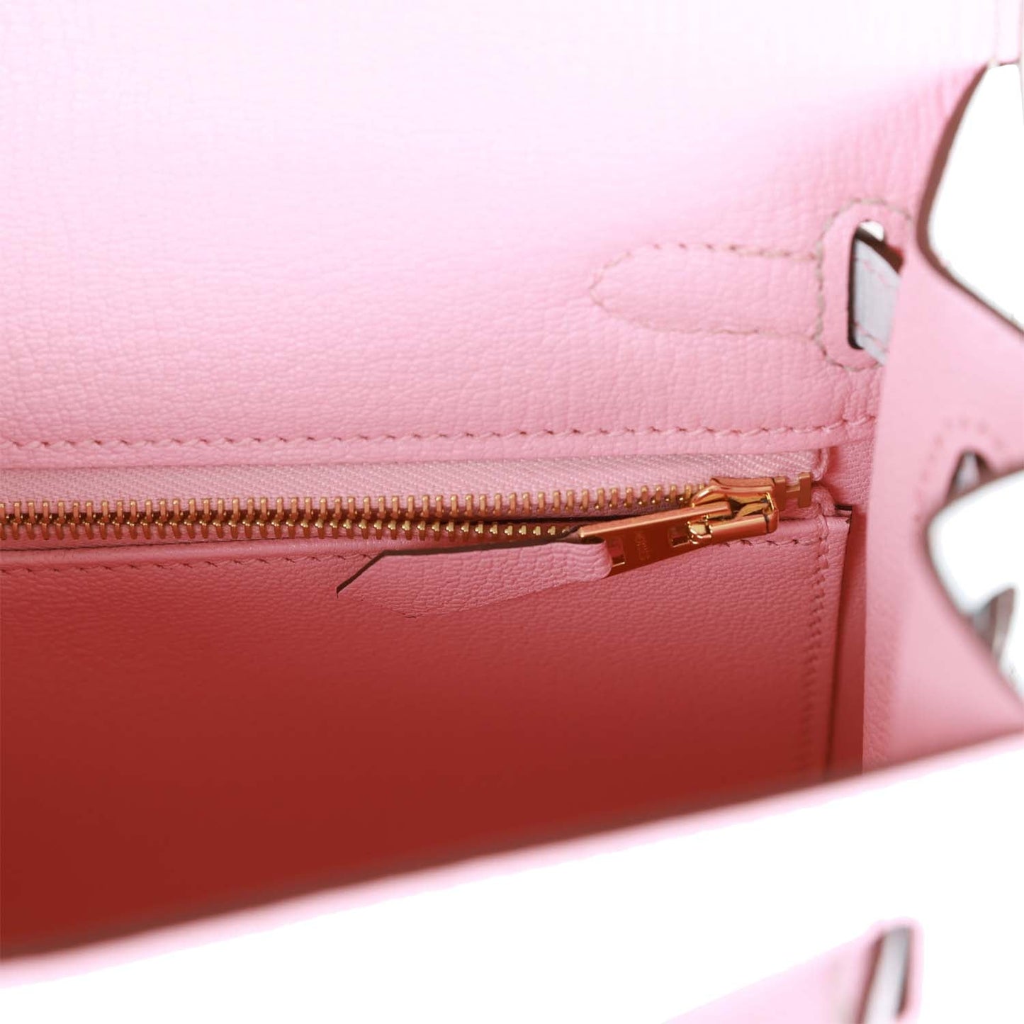 Hermes Special Order (HSS) Kelly Sellier 25 Rose Sakura and Bleu Brume Chevre Gold Hardware