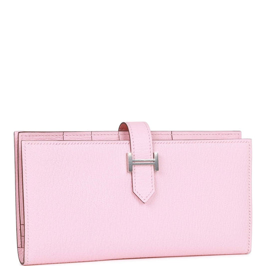 Hermes Bearn Gusset Wallet Rose Sakura Chevre Palladium Hardware