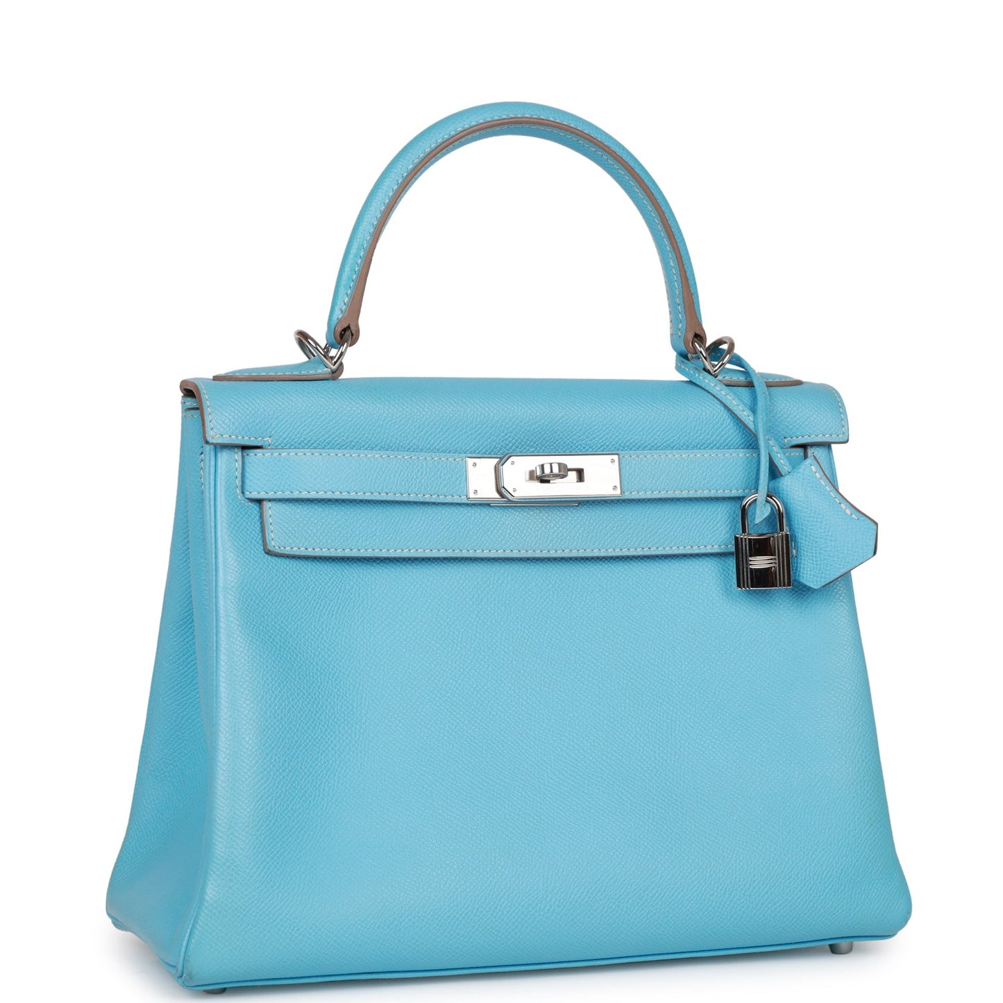 Pre-owned Hermes Kelly Retourne 28 Celeste Candy Epsom Palladium Hardware