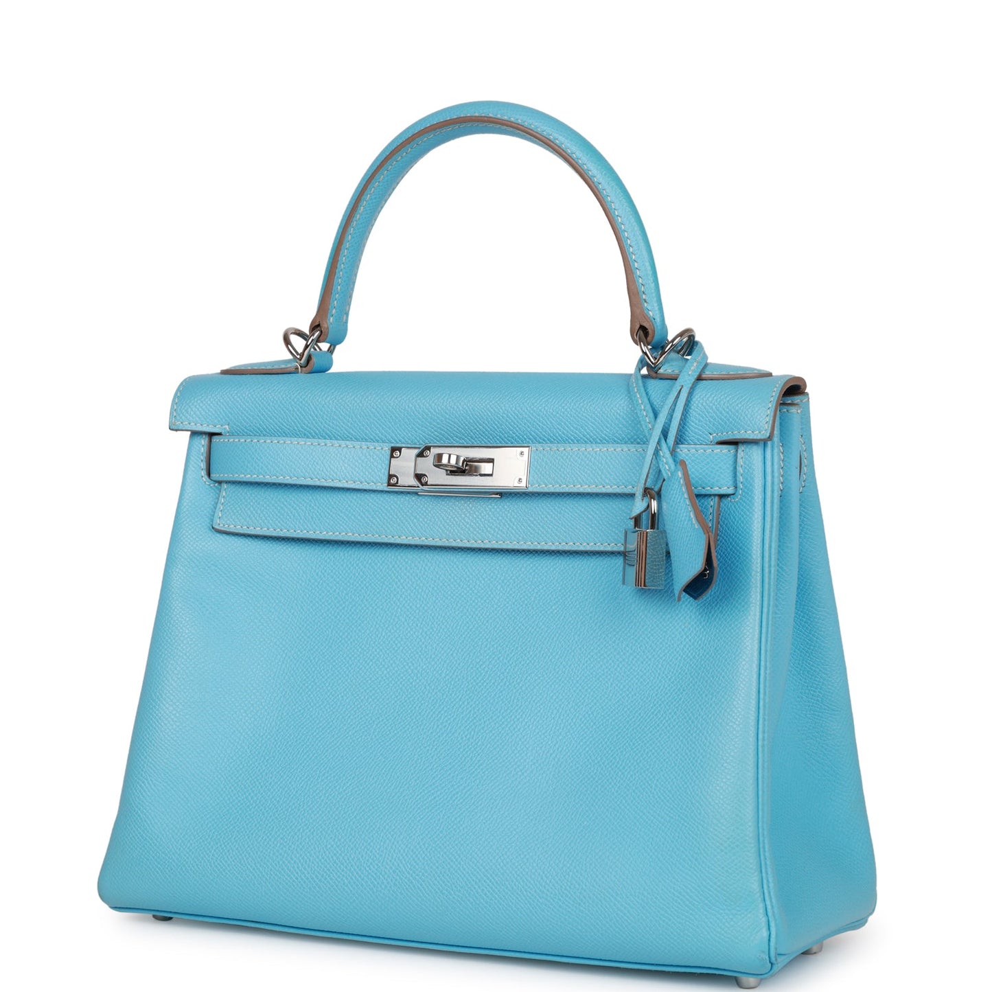 Pre-owned Hermes Kelly Retourne 28 Celeste Candy Epsom Palladium Hardware