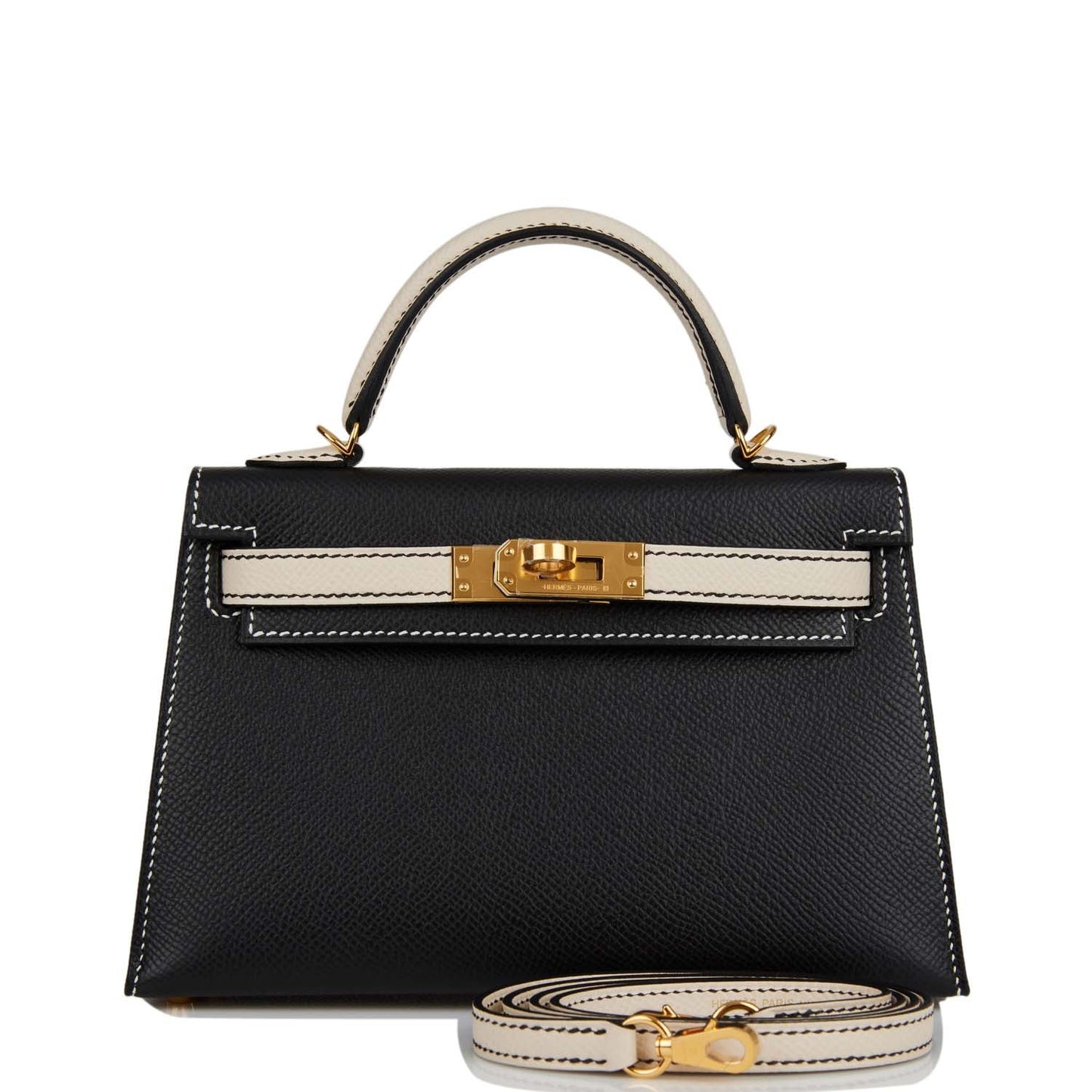 Hermes Special Order (HSS) Kelly Sellier 20 Black and Craie Epsom Gold Hardware