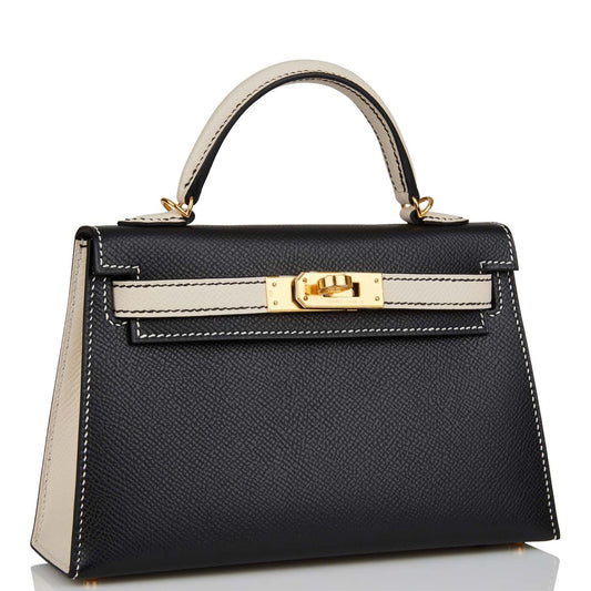 Hermes Special Order (HSS) Kelly Sellier 20 Black and Craie Epsom Gold Hardware