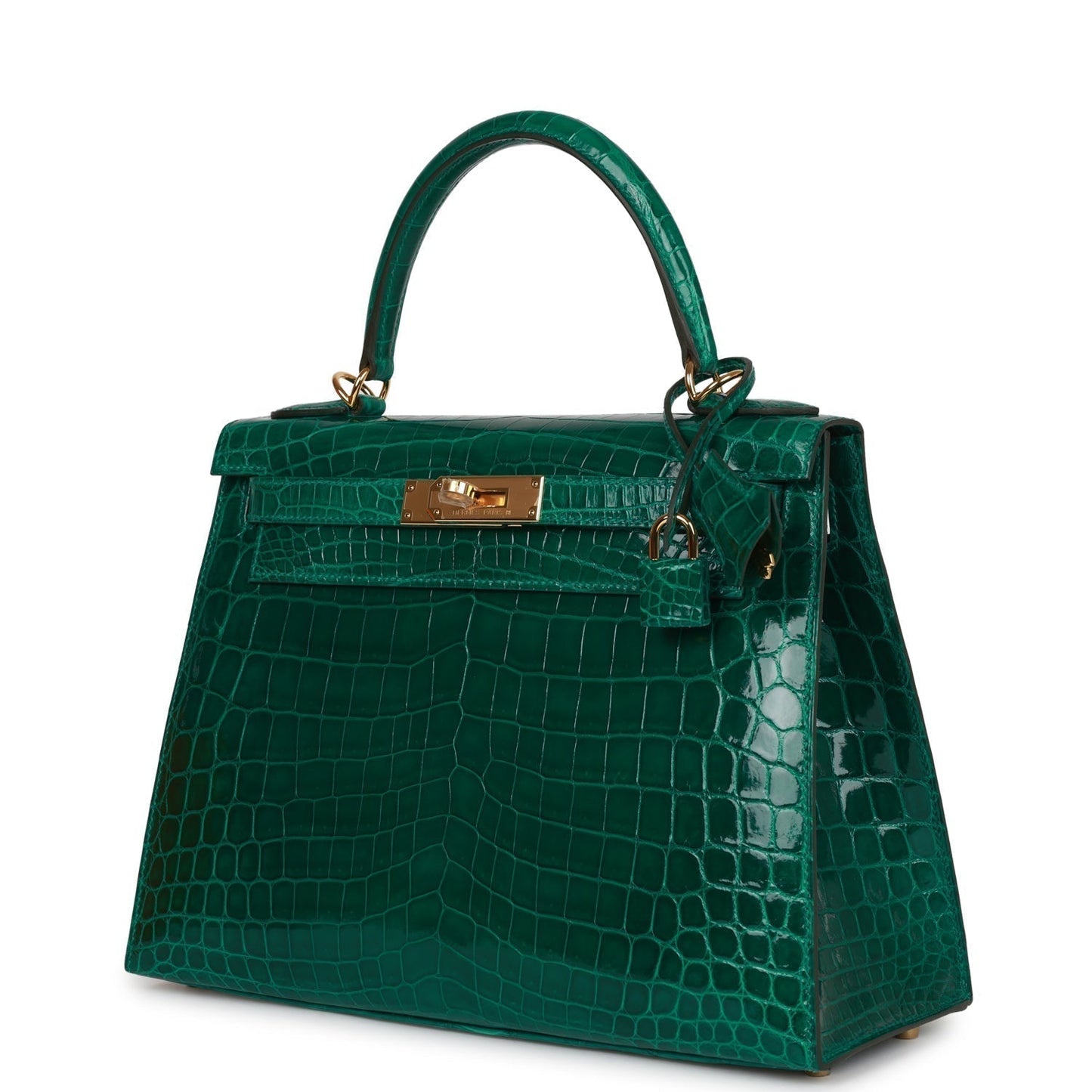 Hermes Special Order (HSS) Kelly Sellier 28 Emerald Shiny Niloticus Crocodile Gold Hardware