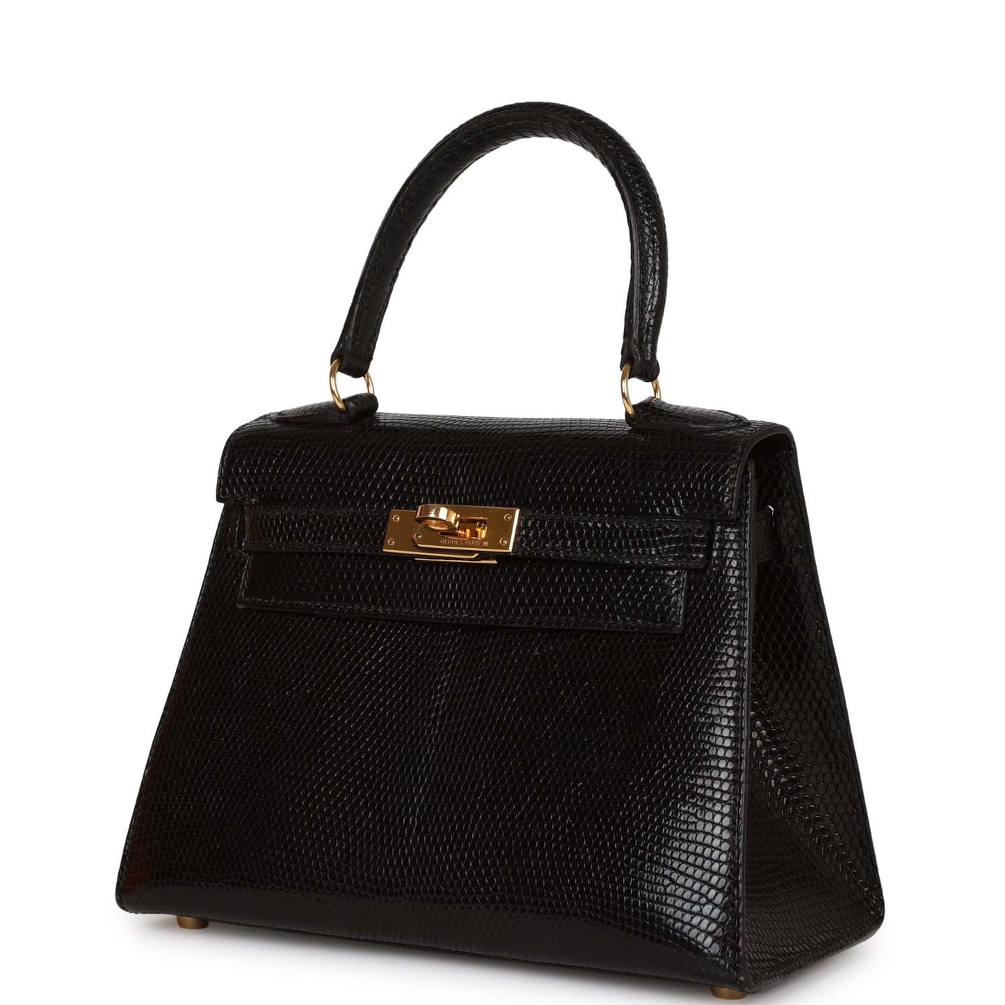 Vintage Hermes Kelly Sellier 20 Black Lizard Gold Hardware