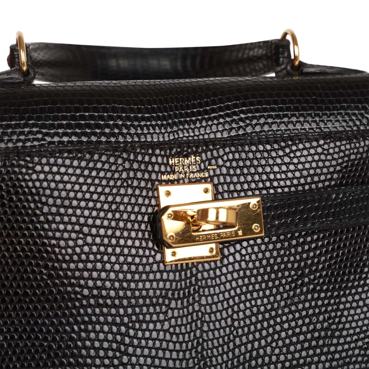 Vintage Hermes Kelly Sellier 20 Black Lizard Gold Hardware