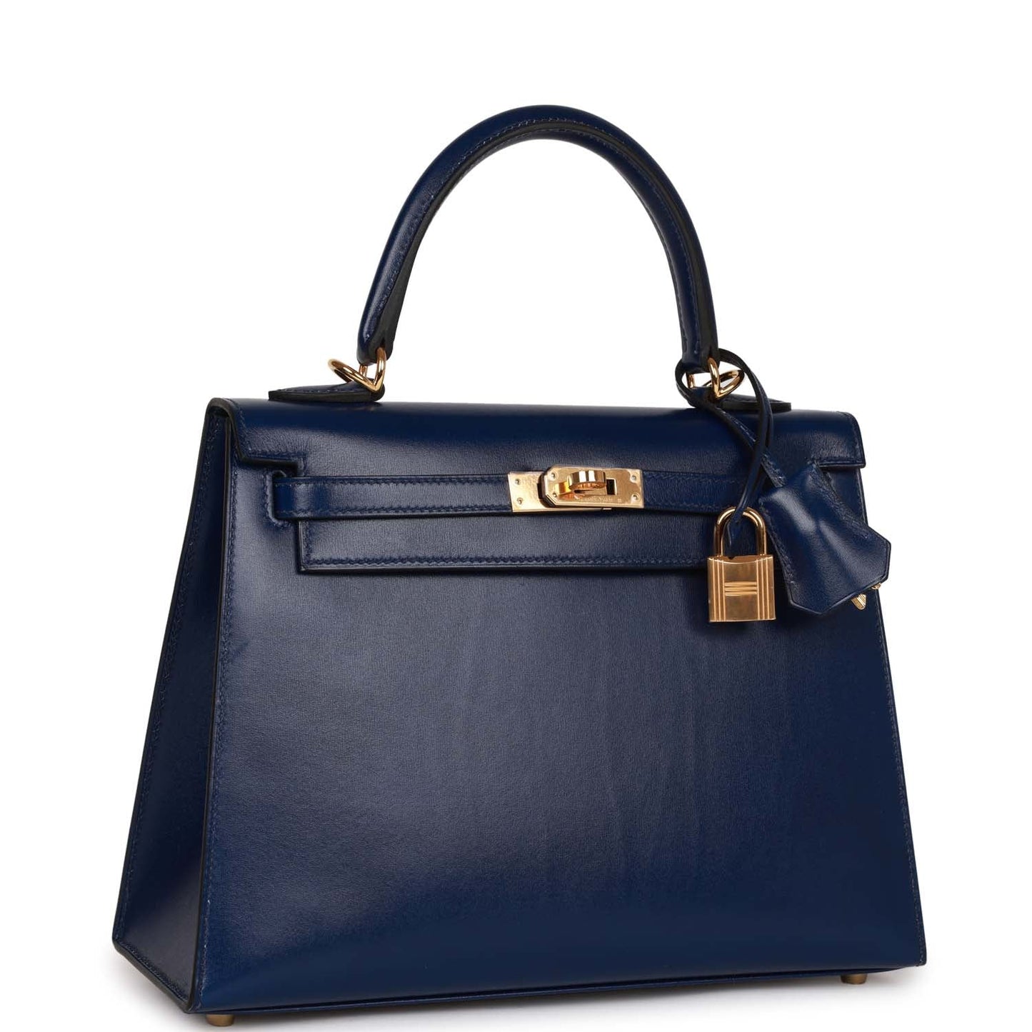 Pre-owned Hermes Kelly Sellier 25 Bleu Saphir Box Gold Hardware