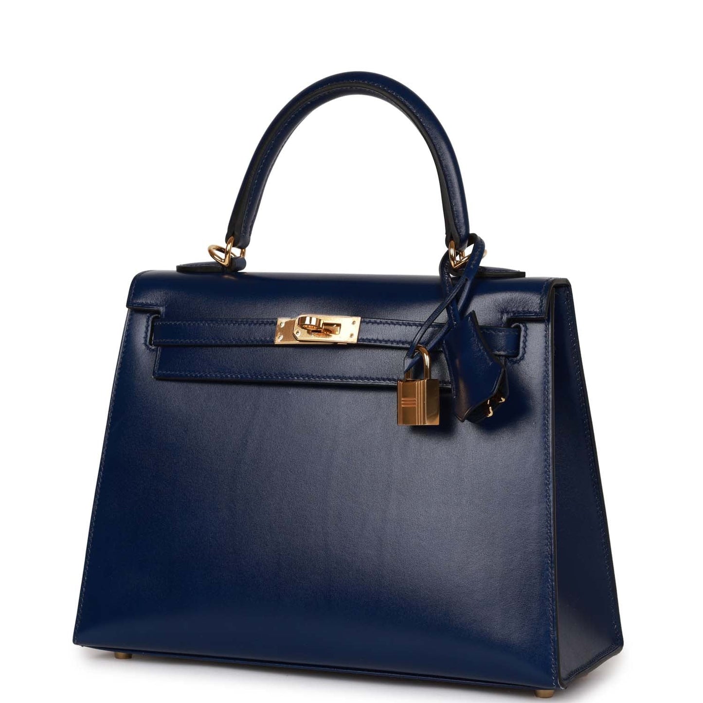 Pre-owned Hermes Kelly Sellier 25 Bleu Saphir Box Gold Hardware