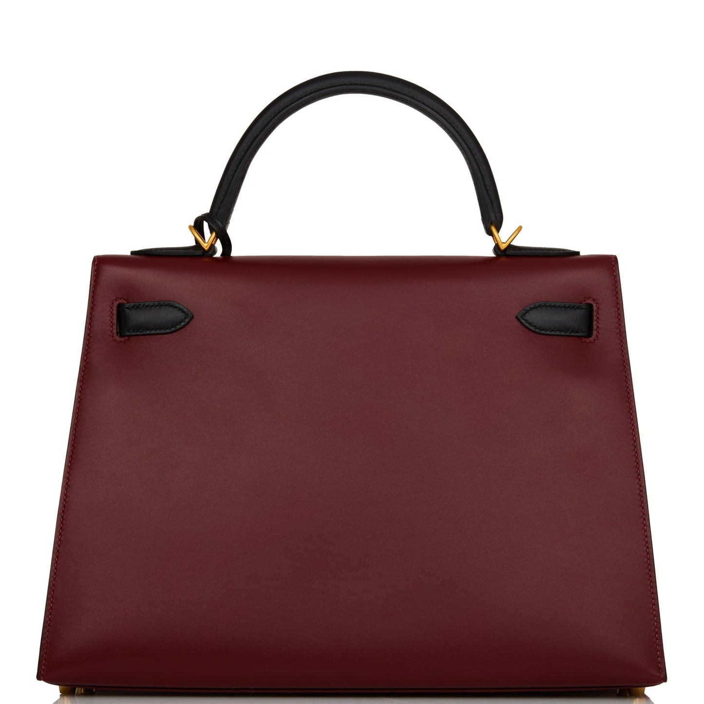 Hermes Special Order (HSS) Kelly Sellier 32 Rouge H and Black Sombrero Brushed Gold Hardware