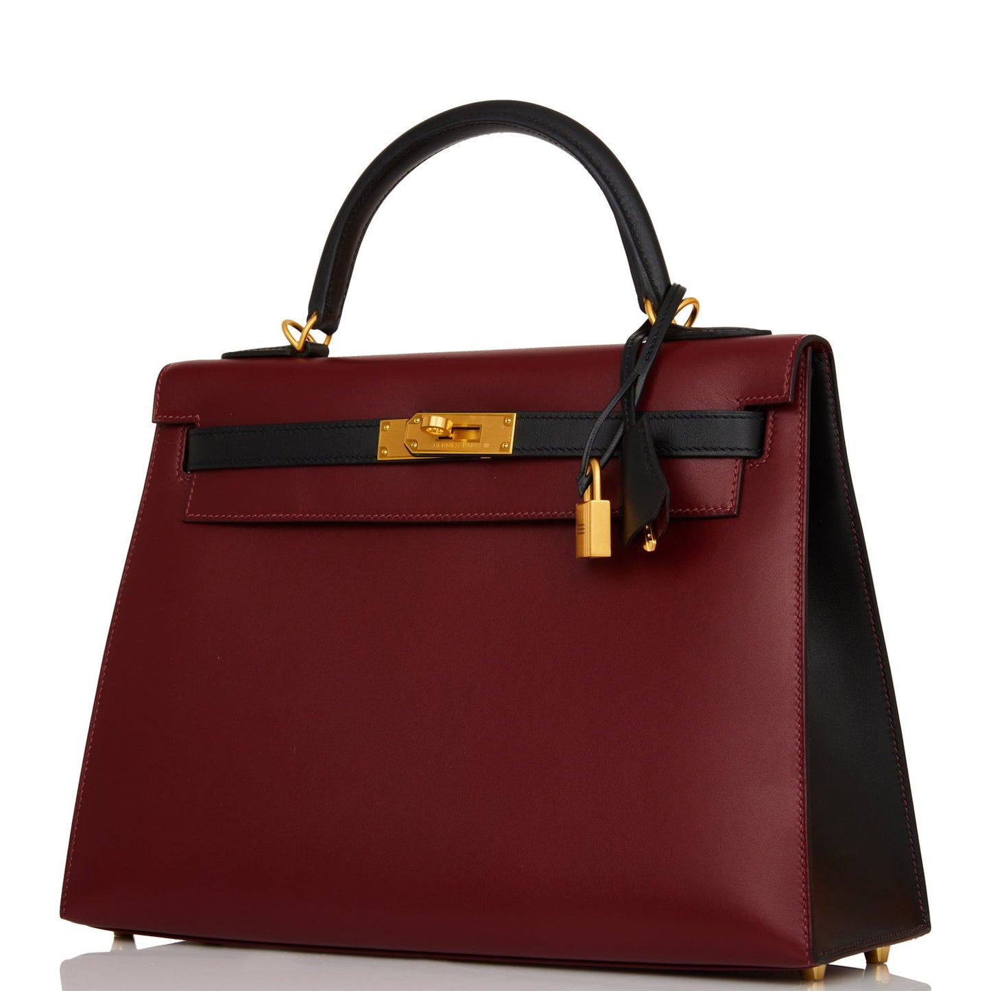 Hermes Special Order (HSS) Kelly Sellier 32 Rouge H and Black Sombrero Brushed Gold Hardware