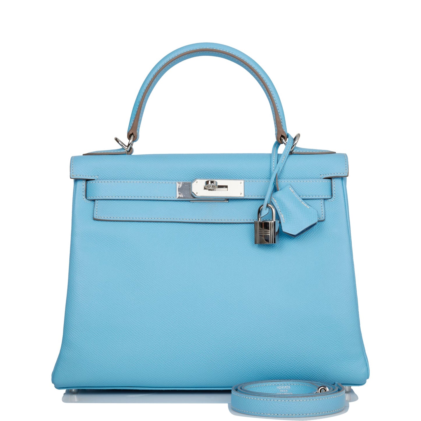 Pre-owned Hermes Kelly Retourne 28 Celeste Candy Epsom Palladium Hardware