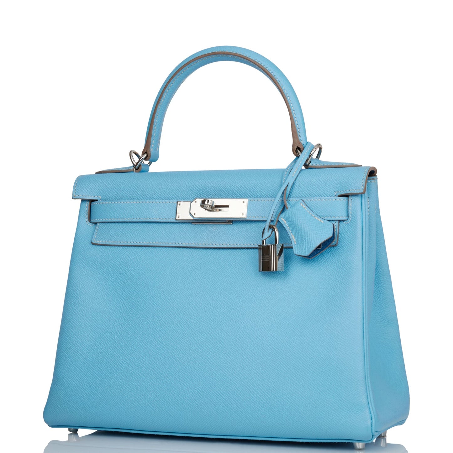 Pre-owned Hermes Kelly Retourne 28 Celeste Candy Epsom Palladium Hardware