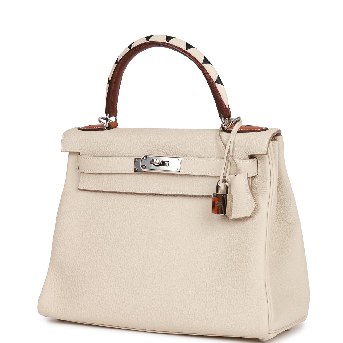 Pre-owned Hermes Kelly Retourne 28 Craie Au Gallop Togo Palladium Hardware