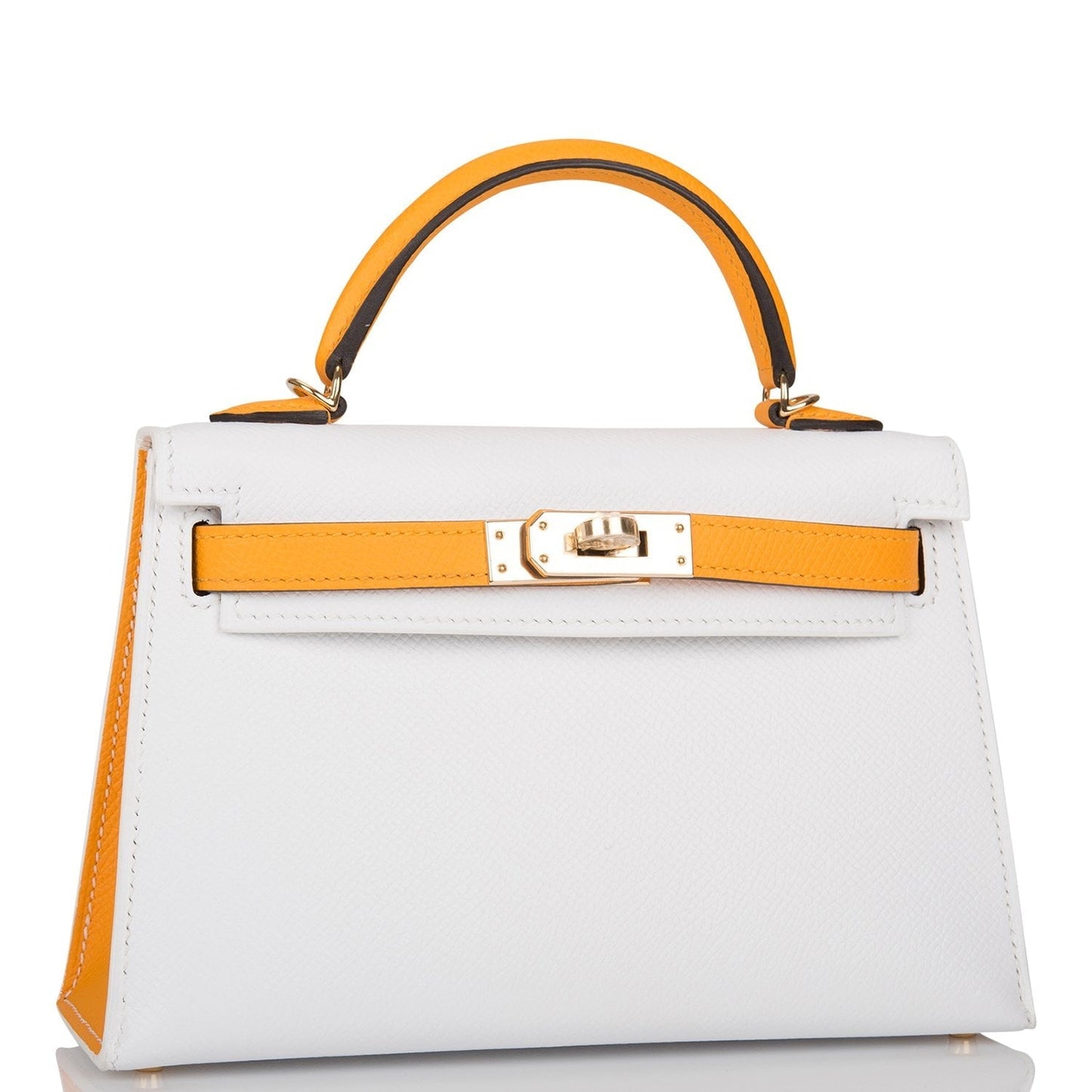 Hermes Special Order (HSS) Kelly Sellier 20 White and Jaune D'Or Epsom Permabrass Hardware