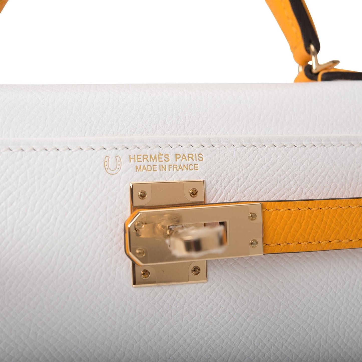 Hermes Special Order (HSS) Kelly Sellier 20 White and Jaune D'Or Epsom Permabrass Hardware