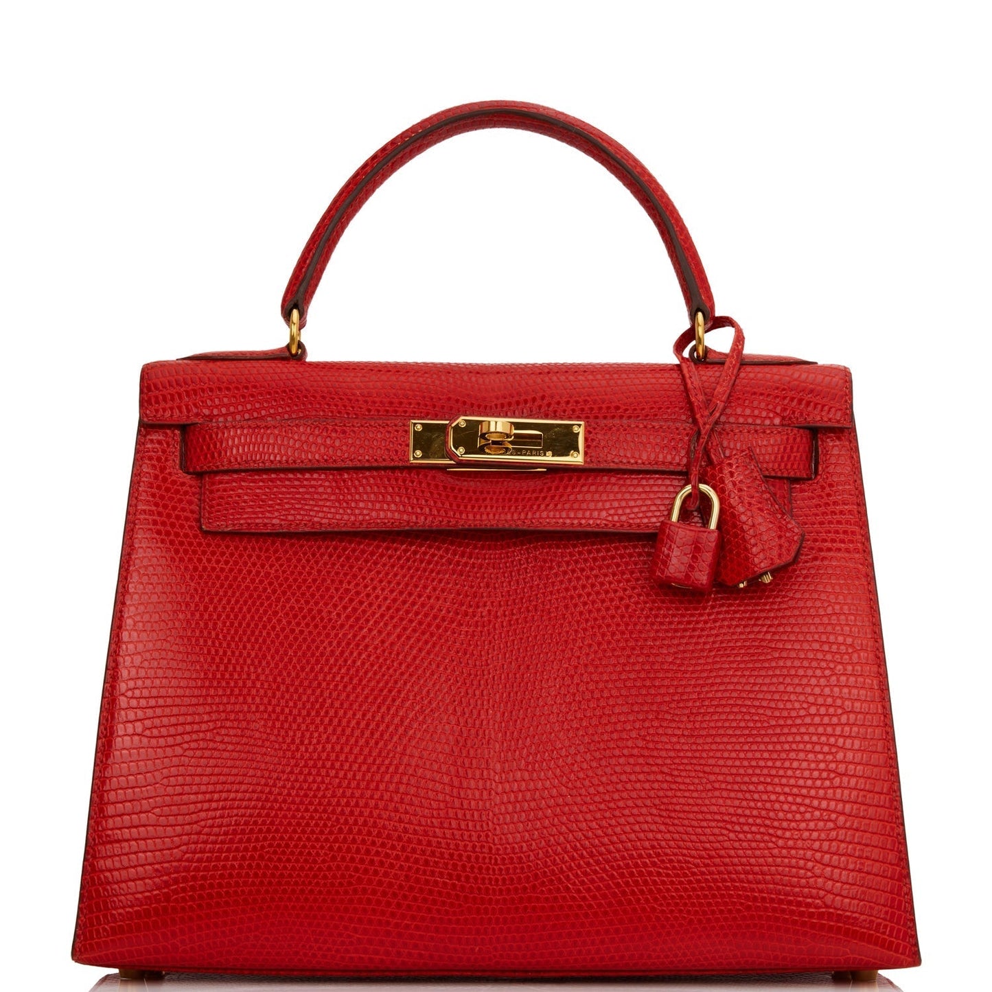 Pre-owned Hermes Kelly Sellier 28 Rouge Vif Lizard Niloticus Gold Hardware