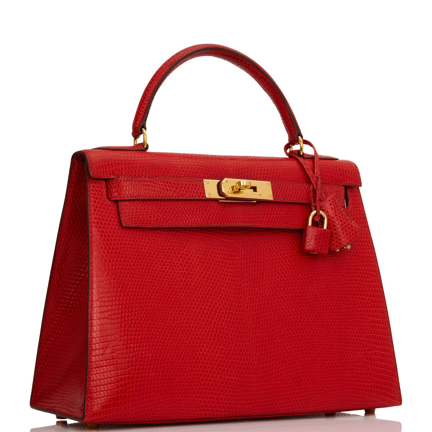 Pre-owned Hermes Kelly Sellier 28 Rouge Vif Lizard Niloticus Gold Hardware