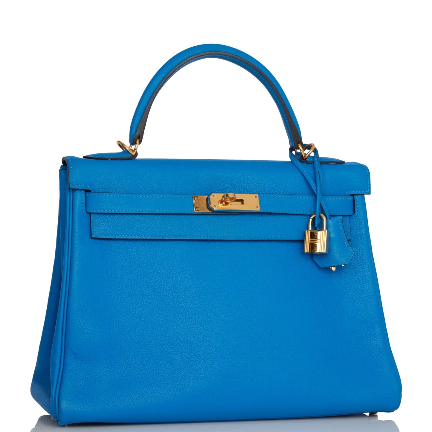 Pre-owned Hermes Kelly Retourne 32 Bleu Hydra Evercolor Gold Hardware