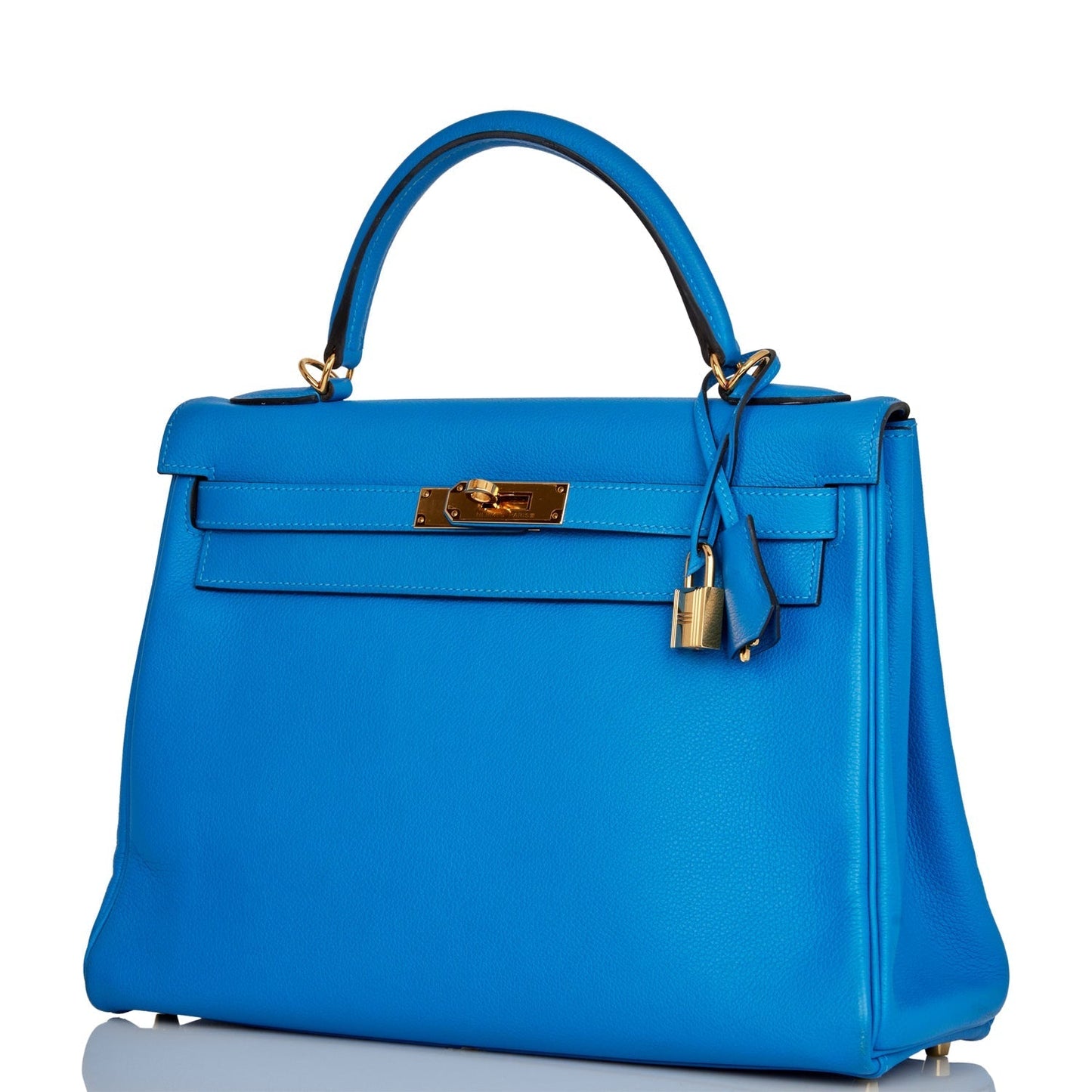 Pre-owned Hermes Kelly Retourne 32 Bleu Hydra Evercolor Gold Hardware