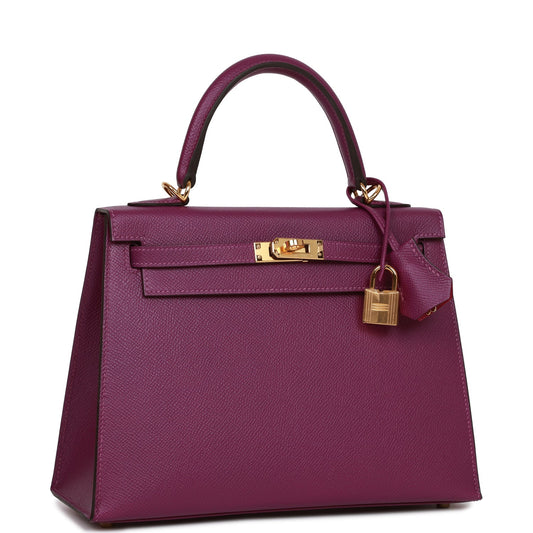 Hermes Special Order (HSS) Kelly Sellier 25 Anemone Verso Epsom Gold Hardware