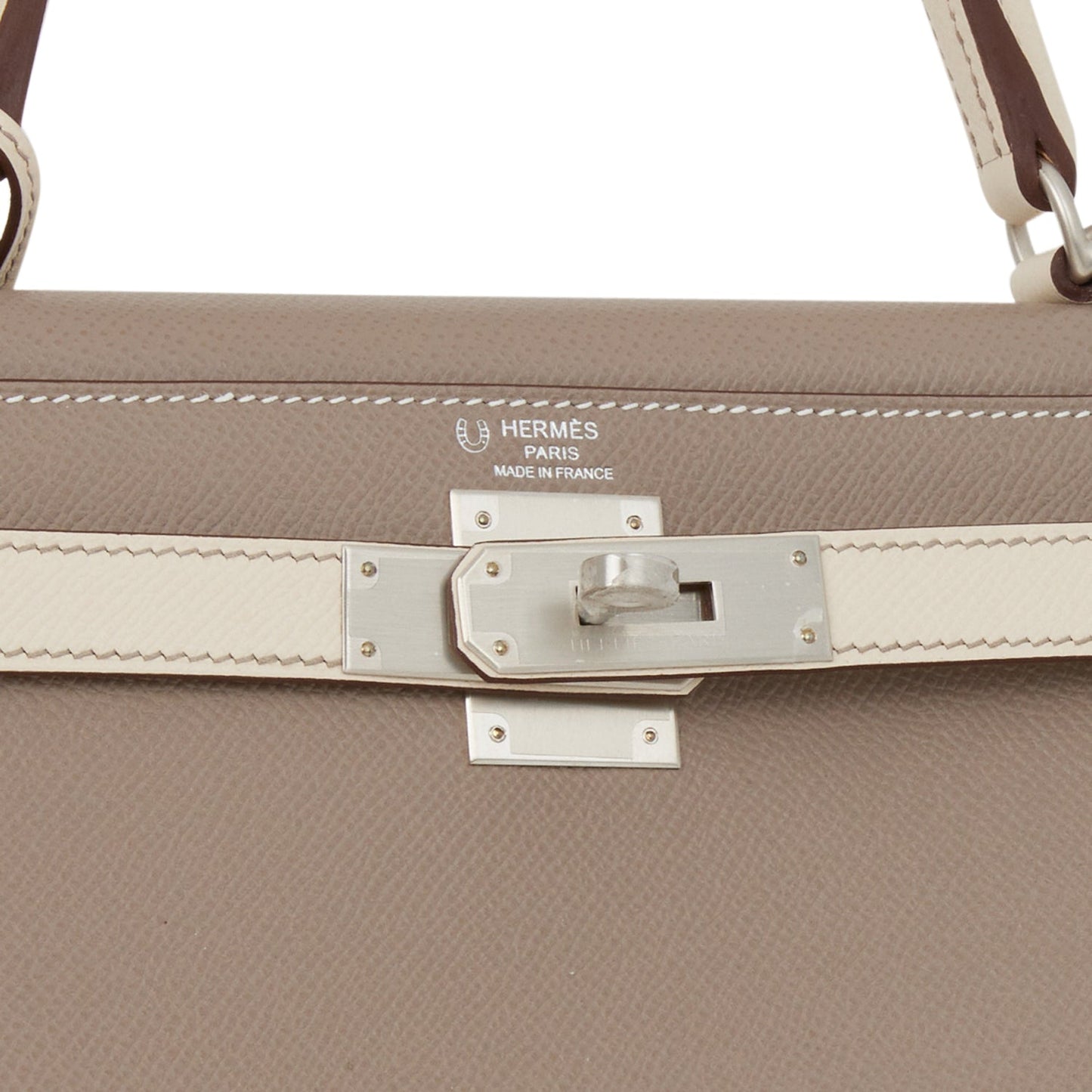 Hermes Special Order (HSS) Kelly Sellier 28 Gris Asphalte and Nata Epsom Brushed Palladium Hardware